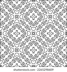  Monochrome ornamental texture with smooth linear shapes, zigzag lines, lace pattern.Abstract geometric black and white pattern for web page, textures, card, poster, fabric, textile.