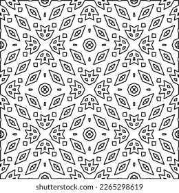 
 Monochrome ornamental texture with smooth linear shapes, zigzag lines, lace pattern.Abstract geometric black and white pattern for web page, textures, card, poster, fabric, textile.