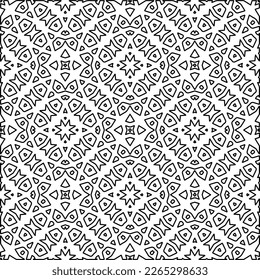  Monochrome ornamental texture with smooth linear shapes, zigzag lines, lace pattern.Abstract geometric black and white pattern for web page, textures, card, poster, fabric, textile.