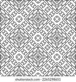  Monochrome ornamental texture with smooth linear shapes, zigzag lines, lace pattern.Abstract geometric black and white pattern for web page, textures, card, poster, fabric, textile.