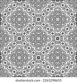 
 Monochrome ornamental texture with smooth linear shapes, zigzag lines, lace pattern.Abstract geometric black and white pattern for web page, textures, card, poster, fabric, textile.