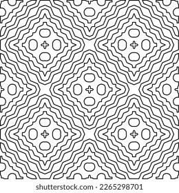  Monochrome ornamental texture with smooth linear shapes, zigzag lines, lace pattern.Abstract geometric black and white pattern for web page, textures, card, poster, fabric, textile.