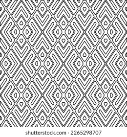  Monochrome ornamental texture with smooth linear shapes, zigzag lines, lace pattern.Abstract geometric black and white pattern for web page, textures, card, poster, fabric, textile.
