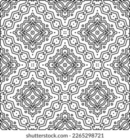 
 Monochrome ornamental texture with smooth linear shapes, zigzag lines, lace pattern.Abstract geometric black and white pattern for web page, textures, card, poster, fabric, textile.