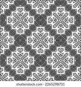 
 Textura ornamental monocroma con formas lineales lisas, líneas de zigzag, patrón de encaje.Resumen de patrón geométrico en blanco y negro para página web, texturas, tarjeta, afiche, tela, textil.