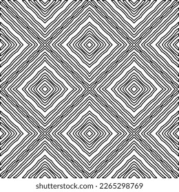  Monochrome ornamental texture with smooth linear shapes, zigzag lines, lace pattern.Abstract geometric black and white pattern for web page, textures, card, poster, fabric, textile.