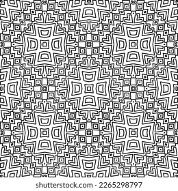  Monochrome ornamental texture with smooth linear shapes, zigzag lines, lace pattern.Abstract geometric black and white pattern for web page, textures, card, poster, fabric, textile.