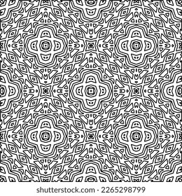  Monochrome ornamental texture with smooth linear shapes, zigzag lines, lace pattern.Abstract geometric black and white pattern for web page, textures, card, poster, fabric, textile.