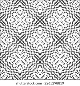 
 Monochrome ornamental texture with smooth linear shapes, zigzag lines, lace pattern.Abstract geometric black and white pattern for web page, textures, card, poster, fabric, textile.