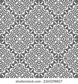  Monochrome ornamental texture with smooth linear shapes, zigzag lines, lace pattern.Abstract geometric black and white pattern for web page, textures, card, poster, fabric, textile.