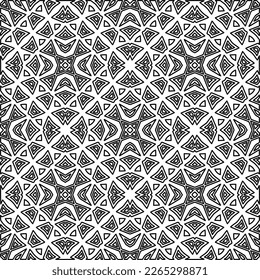 
 Monochrome ornamental texture with smooth linear shapes, zigzag lines, lace pattern.Abstract geometric black and white pattern for web page, textures, card, poster, fabric, textile.