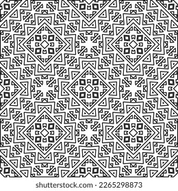  Monochrome ornamental texture with smooth linear shapes, zigzag lines, lace pattern.Abstract geometric black and white pattern for web page, textures, card, poster, fabric, textile.