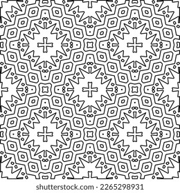  Monochrome ornamental texture with smooth linear shapes, zigzag lines, lace pattern.Abstract geometric black and white pattern for web page, textures, card, poster, fabric, textile.