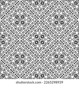  Monochrome ornamental texture with smooth linear shapes, zigzag lines, lace pattern.Abstract geometric black and white pattern for web page, textures, card, poster, fabric, textile.