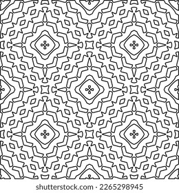 
 Monochrome ornamental texture with smooth linear shapes, zigzag lines, lace pattern.Abstract geometric black and white pattern for web page, textures, card, poster, fabric, textile.