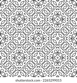 
 Monochrome ornamental texture with smooth linear shapes, zigzag lines, lace pattern.Abstract geometric black and white pattern for web page, textures, card, poster, fabric, textile.