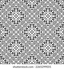  Monochrome ornamental texture with smooth linear shapes, zigzag lines, lace pattern.Abstract geometric black and white pattern for web page, textures, card, poster, fabric, textile.