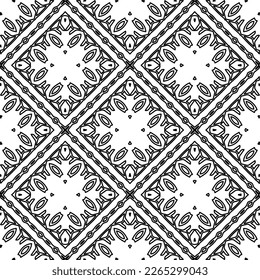  Monochrome ornamental texture with smooth linear shapes, zigzag lines, lace pattern.Abstract geometric black and white pattern for web page, textures, card, poster, fabric, textile.