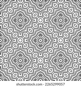  Monochrome Ziertextur mit glatten linearen Formen, Zickzacklinien, Spitzen-Muster.Abstraktes geometrisches Schwarz-Weiß Muster für Webseiten, Texturen, Karten, Poster, Gewebe, Textilien.