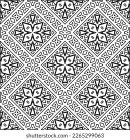  Monochrome ornamental texture with smooth linear shapes, zigzag lines, lace pattern.Abstract geometric black and white pattern for web page, textures, card, poster, fabric, textile.