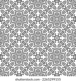  Textura ornamental monocroma con formas lineales lisas, líneas de zigzag, patrón de encaje.Resumen de patrón geométrico en blanco y negro para página web, texturas, tarjeta, afiche, tela, textil.