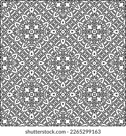  Monochrome ornamental texture with smooth linear shapes, zigzag lines, lace pattern.Abstract geometric black and white pattern for web page, textures, card, poster, fabric, textile.