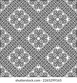  Monochrome ornamental texture with smooth linear shapes, zigzag lines, lace pattern.Abstract geometric black and white pattern for web page, textures, card, poster, fabric, textile.
