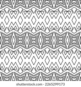  Monochrome Ziertextur mit glatten linearen Formen, Zickzacklinien, Spitzen-Muster.Abstraktes geometrisches Schwarz-Weiß Muster für Webseiten, Texturen, Karten, Poster, Gewebe, Textilien.