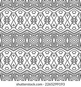  Textura ornamental monocroma con formas lineales lisas, líneas de zigzag, patrón de encaje.Resumen de patrón geométrico en blanco y negro para página web, texturas, tarjeta, afiche, tela, textil.