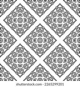  Monochrome ornamental texture with smooth linear shapes, zigzag lines, lace pattern.Abstract geometric black and white pattern for web page, textures, card, poster, fabric, textile.