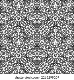  Textura ornamental monocroma con formas lineales lisas, líneas de zigzag, patrón de encaje.Resumen de patrón geométrico en blanco y negro para página web, texturas, tarjeta, afiche, tela, textil.