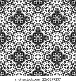  Textura ornamental monocroma con formas lineales lisas, líneas de zigzag, patrón de encaje.Resumen de patrón geométrico en blanco y negro para página web, texturas, tarjeta, afiche, tela, textil.