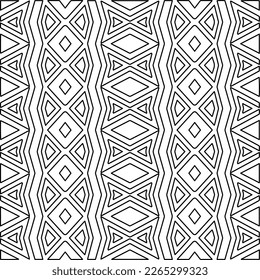  Monochrome ornamental texture with smooth linear shapes, zigzag lines, lace pattern.Abstract geometric black and white pattern for web page, textures, card, poster, fabric, textile.