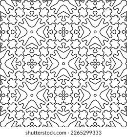  Monochrome ornamental texture with smooth linear shapes, zigzag lines, lace pattern.Abstract geometric black and white pattern for web page, textures, card, poster, fabric, textile.