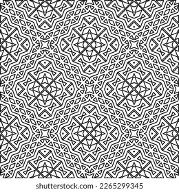  Monochrome ornamental texture with smooth linear shapes, zigzag lines, lace pattern.Abstract geometric black and white pattern for web page, textures, card, poster, fabric, textile.