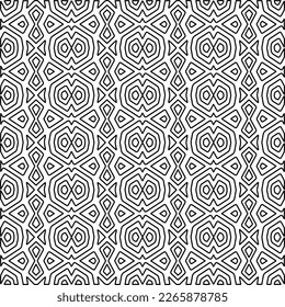 Monochrome ornamental texture with smooth linear shapes, zigzag lines, lace pattern.Abstract geometric black and white pattern for web page, textures, card, poster, fabric, textile.