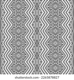  Monochrome ornamental texture with smooth linear shapes, zigzag lines, lace pattern.Abstract geometric black and white pattern for web page, textures, card, poster, fabric, textile.