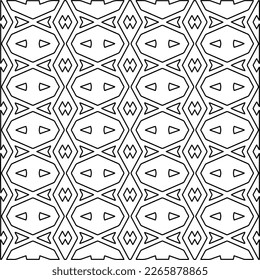  Monochrome Ziertextur mit glatten linearen Formen, Zickzacklinien, Spitzen-Muster.Abstraktes geometrisches Schwarz-Weiß Muster für Webseiten, Texturen, Karten, Poster, Gewebe, Textilien.