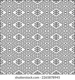  Monochrome ornamental texture with smooth linear shapes, zigzag lines, lace pattern.Abstract geometric black and white pattern for web page, textures, card, poster, fabric, textile.