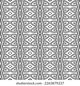  Monochrome ornamental texture with smooth linear shapes, zigzag lines, lace pattern.Abstract geometric black and white pattern for web page, textures, card, poster, fabric, textile.