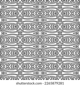  Monochrome ornamental texture with smooth linear shapes, zigzag lines, lace pattern.Abstract geometric black and white pattern for web page, textures, card, poster, fabric, textile.