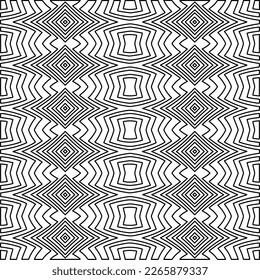 Monochrome ornamental texture with smooth linear shapes, zigzag lines, lace pattern.Abstract geometric black and white pattern for web page, textures, card, poster, fabric, textile.