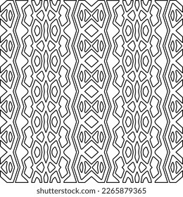  Monochrome ornamental texture with smooth linear shapes, zigzag lines, lace pattern.Abstract geometric black and white pattern for web page, textures, card, poster, fabric, textile.