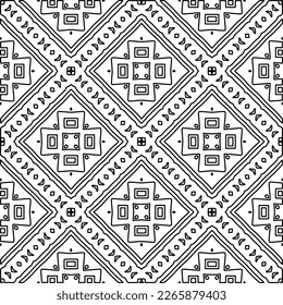 
 Textura ornamental monocroma con formas lineales lisas, líneas de zigzag, patrón de encaje.Resumen de patrón geométrico en blanco y negro para página web, texturas, tarjeta, afiche, tela, textil.
