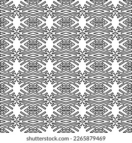  Monochrome Ziertextur mit glatten linearen Formen, Zickzacklinien, Spitzen-Muster.Abstraktes geometrisches Schwarz-Weiß Muster für Webseiten, Texturen, Karten, Poster, Gewebe, Textilien.
