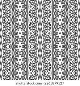  Monochrome ornamental texture with smooth linear shapes, zigzag lines, lace pattern.Abstract geometric black and white pattern for web page, textures, card, poster, fabric, textile.
