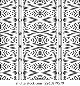  Monochrome ornamental texture with smooth linear shapes, zigzag lines, lace pattern.Abstract geometric black and white pattern for web page, textures, card, poster, fabric, textile.