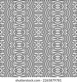  Monochrome ornamental texture with smooth linear shapes, zigzag lines, lace pattern.Abstract geometric black and white pattern for web page, textures, card, poster, fabric, textile.