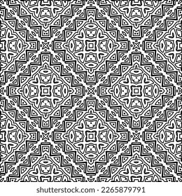  Monochrome ornamental texture with smooth linear shapes, zigzag lines, lace pattern.Abstract geometric black and white pattern for web page, textures, card, poster, fabric, textile.