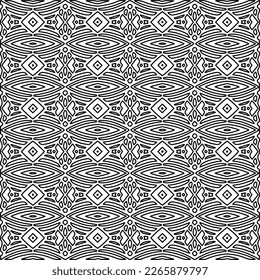  Monochrome ornamental texture with smooth linear shapes, zigzag lines, lace pattern.Abstract geometric black and white pattern for web page, textures, card, poster, fabric, textile.